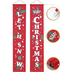 Let It Snow Merry Christmas Porch Banner Set Of Two New 72" X‎ 12"